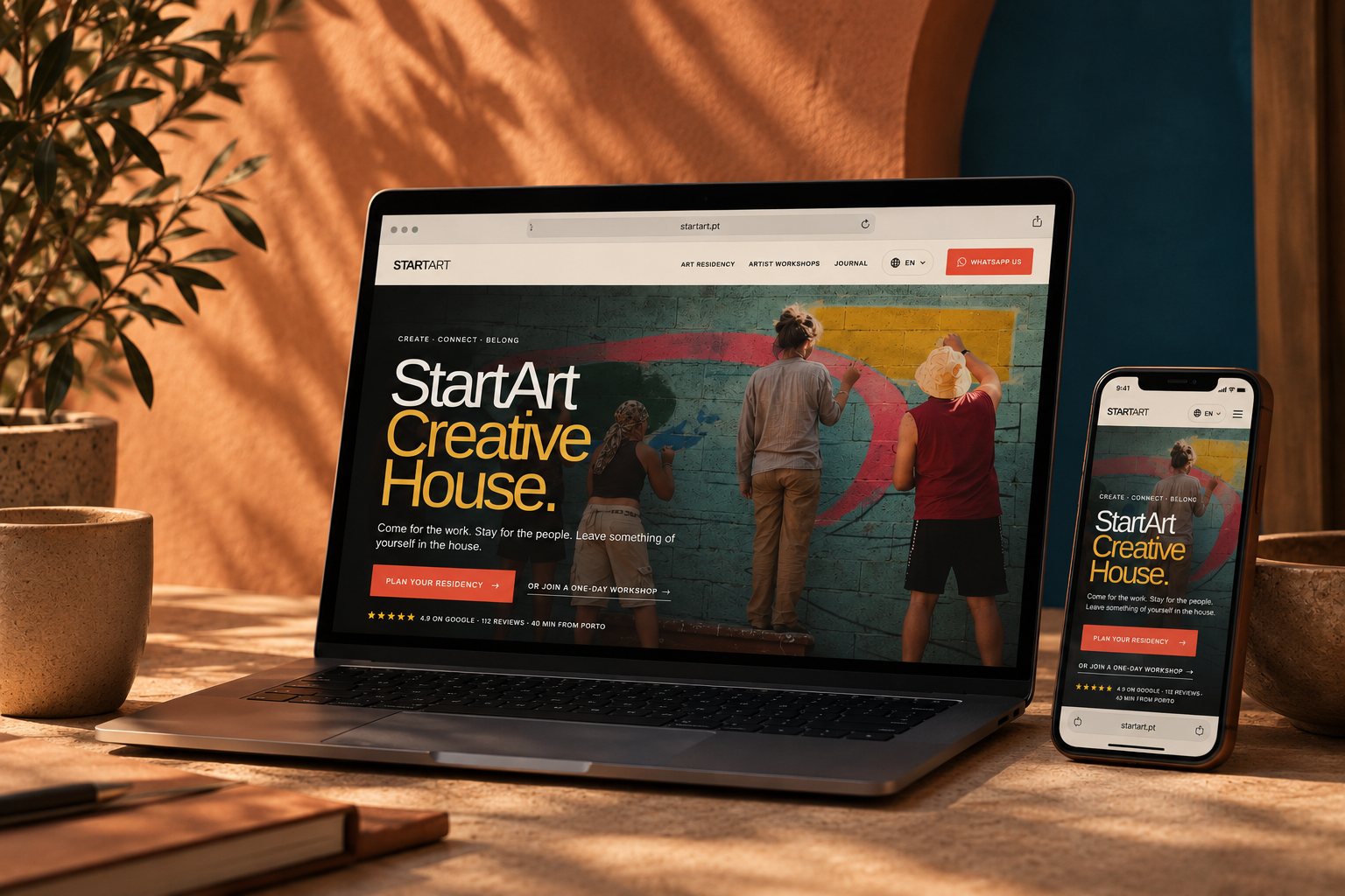 The StartArt website on a laptop and a phone